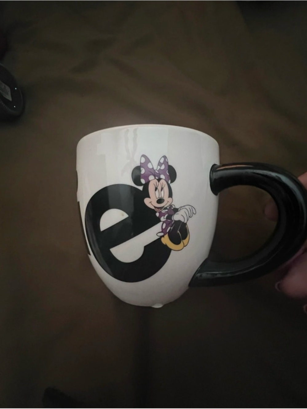 Disney Minnie Mouse White Mug with Purple Interior Black Handle